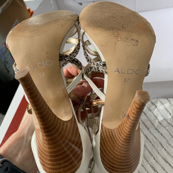 Aldo High Heel Strappy Shoes: White and Gold - Picture 3 of 4